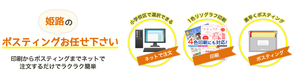 姫路のポスティングお任せ下さい・印刷からポスティングまでネットで注文するだけでラクラク簡単